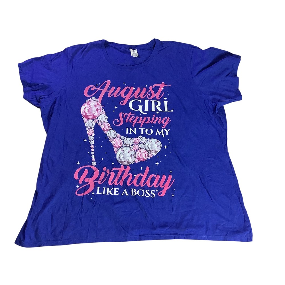 Port & Company T-Shirt Women 3XL Blue August Birthday Graphic Tee Boss